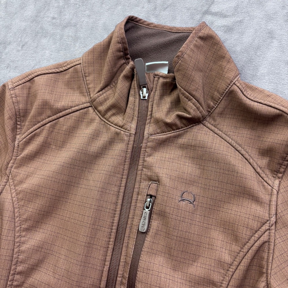 Cinch Womens Brown Grid Softshell Jacket Fleece Lined Full Zip Size M - Picture 4 of 10